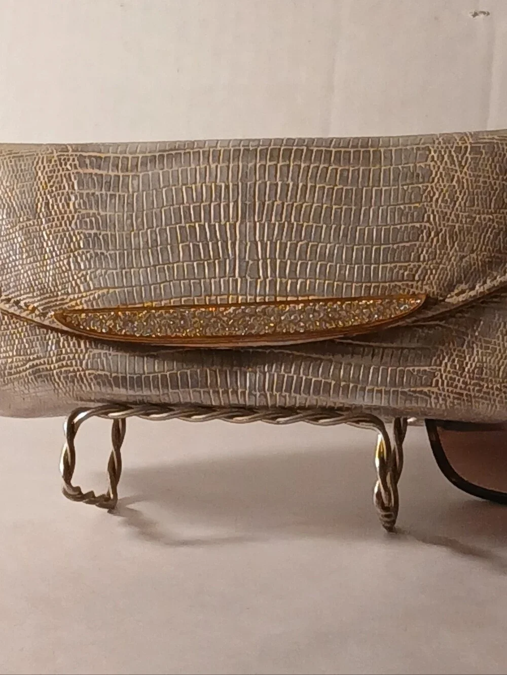 Judith Leiber Metallic Gold Lizzard Embossed Leather  Crystal Evening Clutch